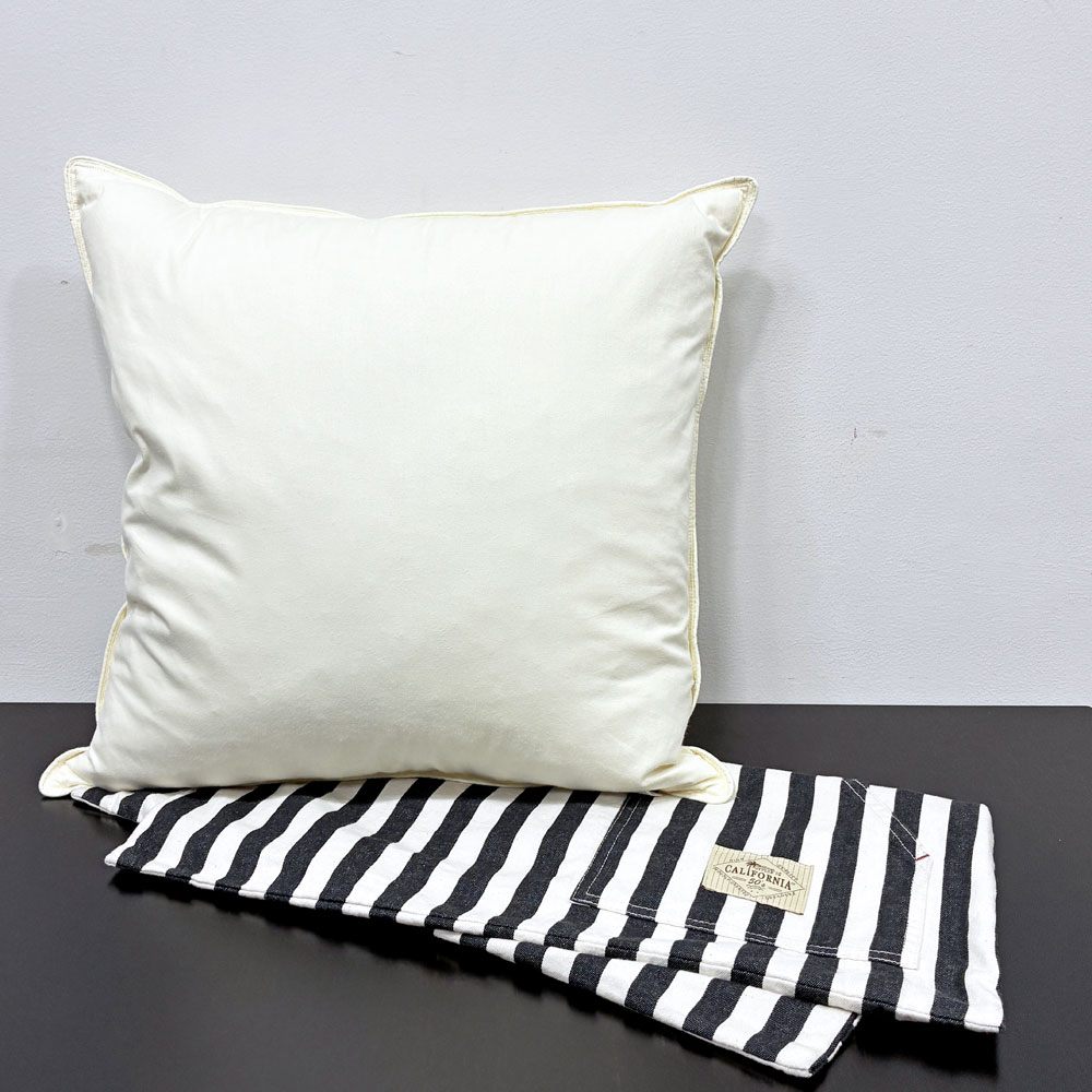 バッシュ BasShu カリフォルニア California 50's クッション デニム×ホワイト ストライプ ポケット付き 45×45cm ●