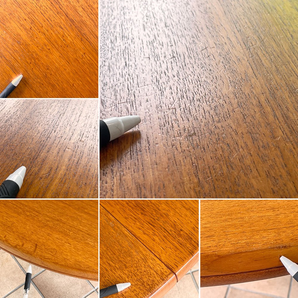 青林製作所 チーク無垢材 ラウンド ダイニングテーブル エクステンション 幅105-155cm ジャパンビンテージ ◇