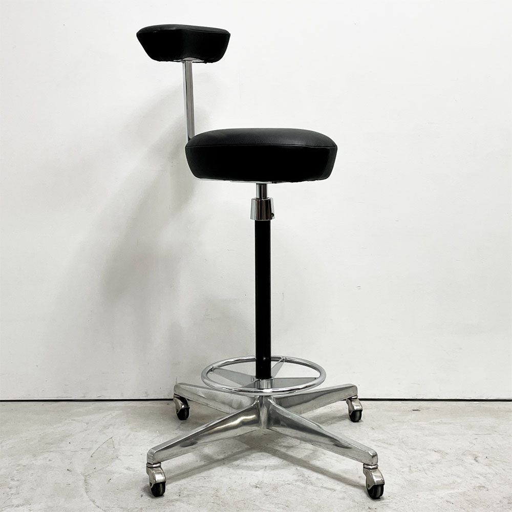 ハーマンミラー Herman Miller AO-1シリーズ パーチ Perch ワークチェア ドラフティングスツール 本革 ブラックレザー 昇降 ビンテージ ジョージネルソン 座面張替済み ●