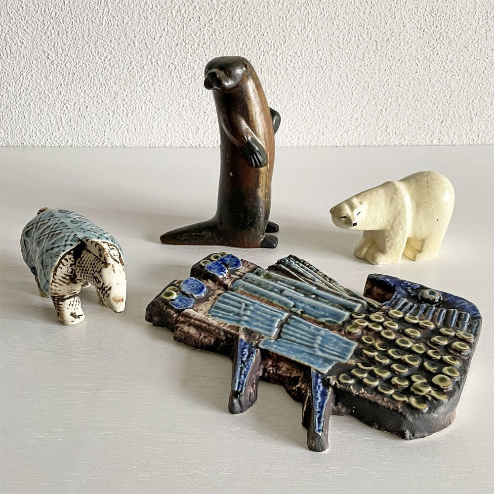 グスタフスベリ Gustavsberg 絶滅寸前の動物 WWF Utrotningshotade Djur カワウソ Utter 陶製フィギュリン 1980年 2500個限定 リサ・ラーソン スウェーデン 北欧ビンテージ 補修あり 〓