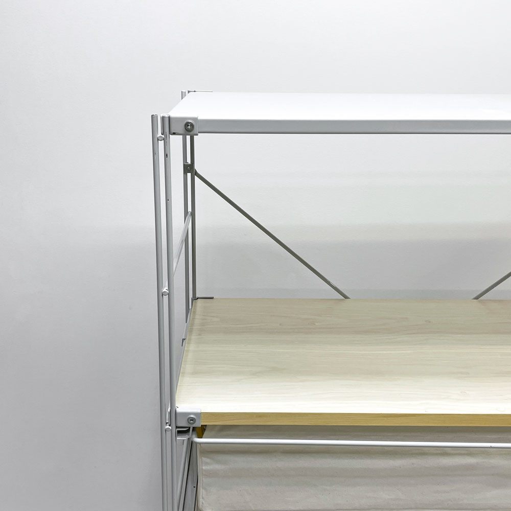 無印良品 MUJI スチールユニットシェルフ 5段 W84 H120㎝ 木製棚板 帆布 ワイヤー バスケット 4杯 ●