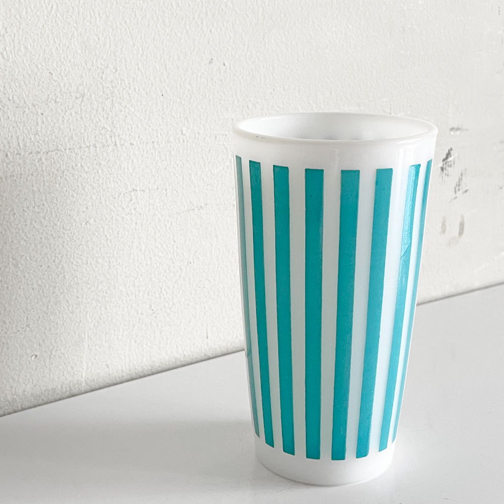 ヘーゼルアトラス Hazel Atlas  キャンディストライプ Candy Stripe ガラスタンブラー グリーン ミルクガラス 耐熱  50年代 USビンテージ ■