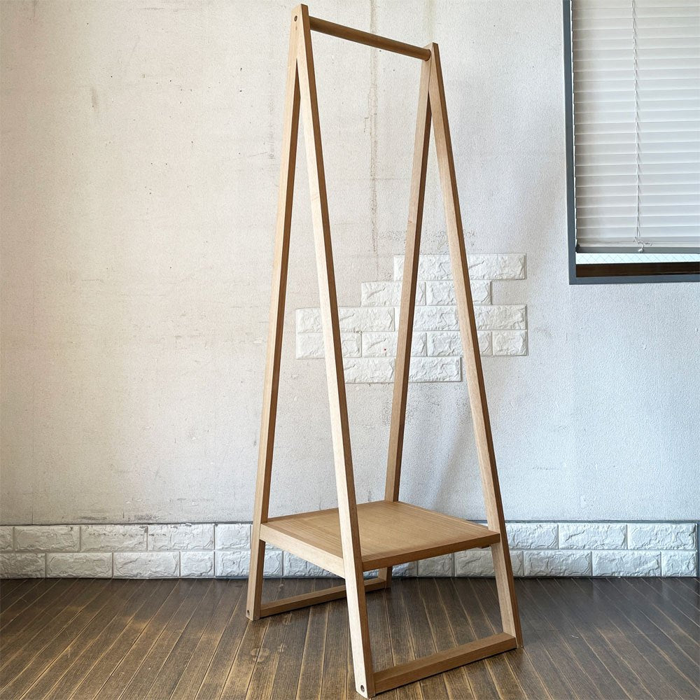無印良品 MUJI 木製コートハンガー ハンガーラック タモ材 棚板付 H150cm ナチュラル 廃番 ◎