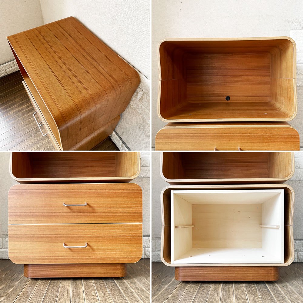 モダニカ MODERNICA セルシステム Cell System チーク材 2段 オープン＋2ドロワーユニット W60cm キャスターベース 廃番仕様 ◎