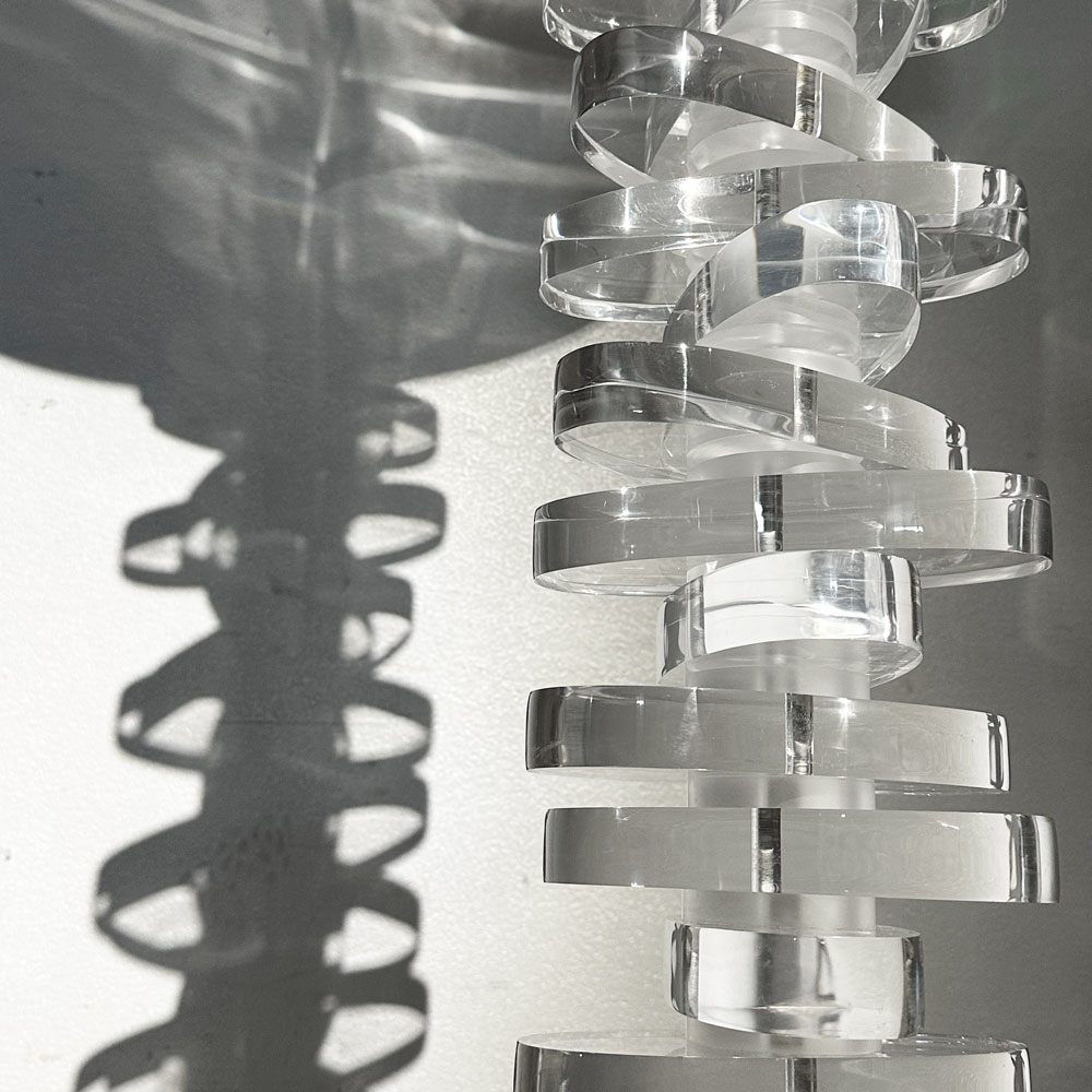 ビンテージ Vintage アクリル製 スパイラル フロアランプ スタンドライト 布シェード モダンデザイン ●