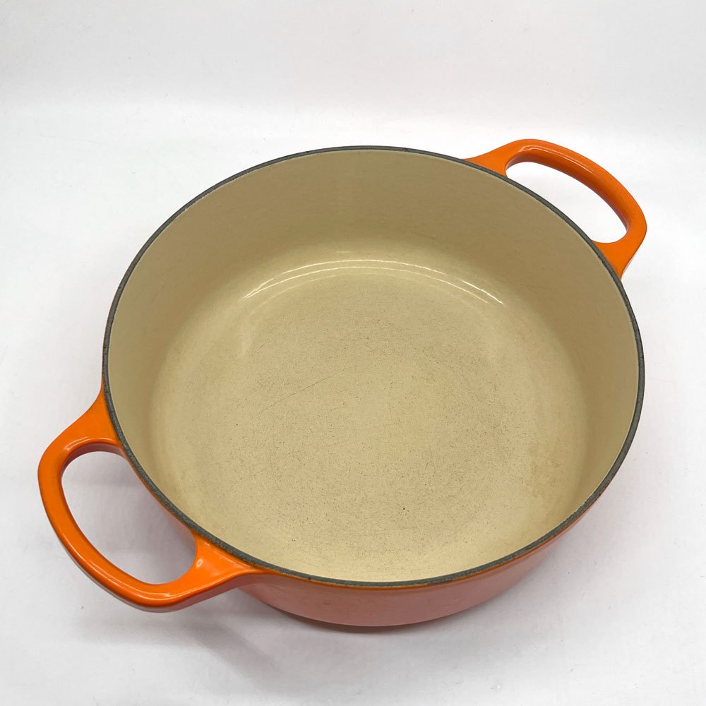 ルクルーゼ LE CREUSET ココットロンド 両手鍋 24cm オレンジ 替えツマミ付き 鋳物 フランス ●