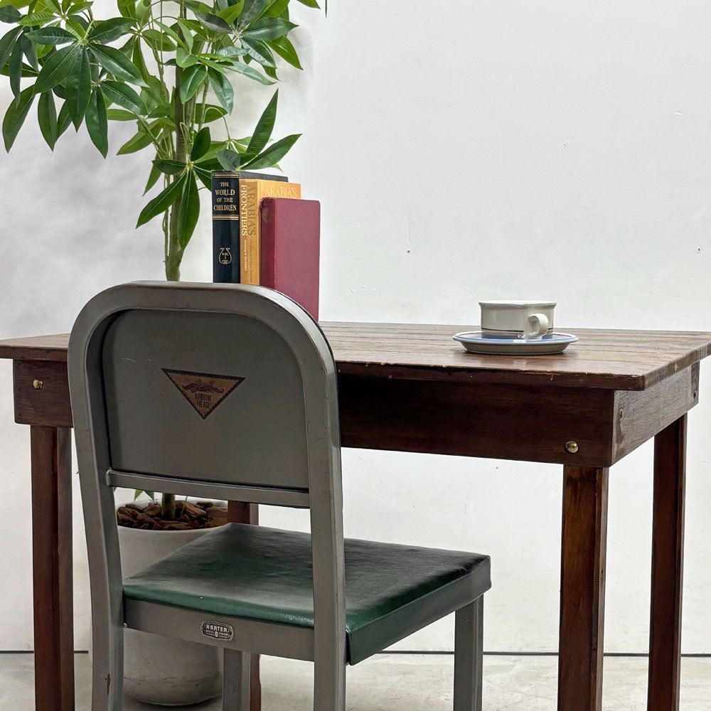 ビンテージ Vintage テーブル ワークテーブル デスク 作業台 木製 オーク材 ブラウン W90×D70 シャビー 木味 古家具 ●