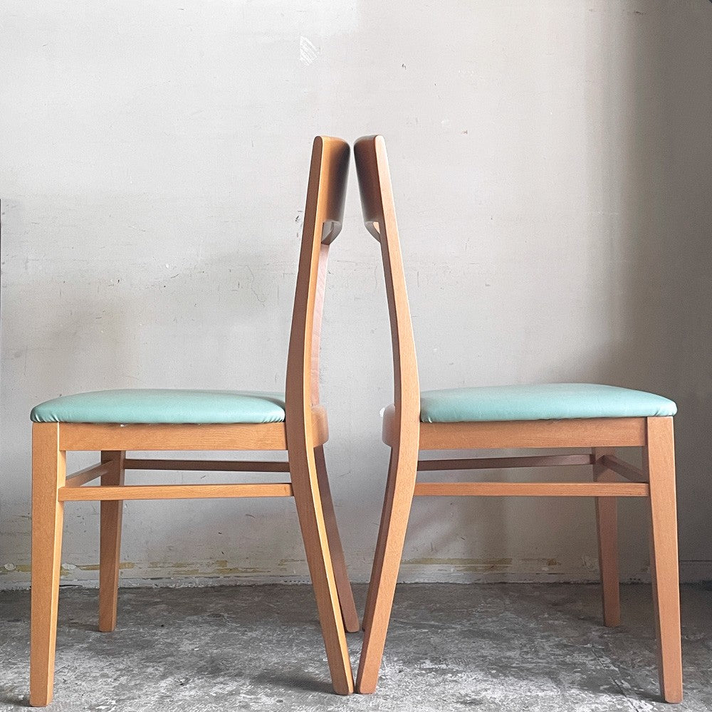 カリガリス Calligaris ビーチ材 ダイニングチェア ブルー系カラー PVCレザーシート 合皮 2脚セット イタリアモダン ■