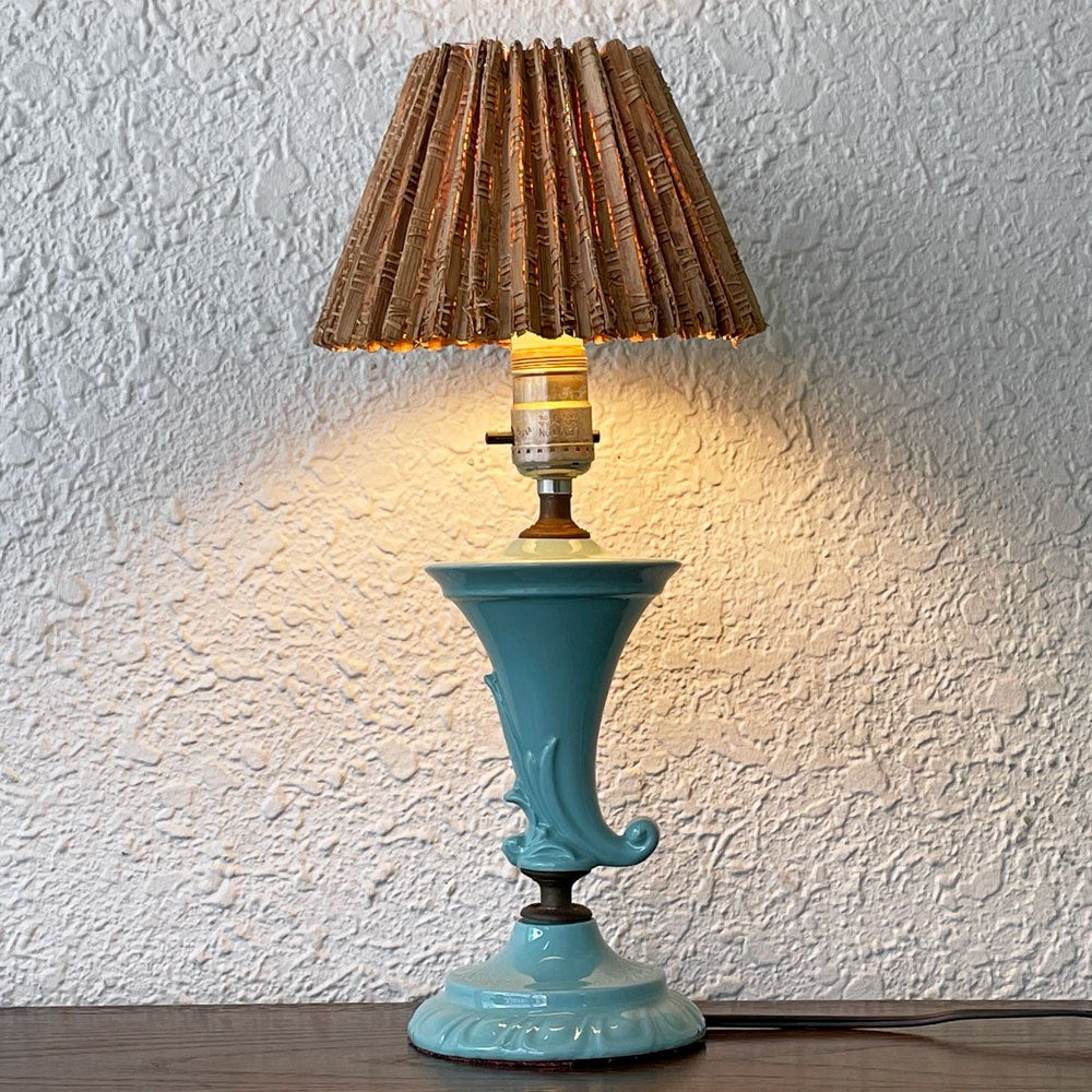 USビンテージ 陶製 スタンドライト テーブルランプ 樹皮シェード ターコイズブルー Tree Bark Lamp Shade テーブルライト ◇
