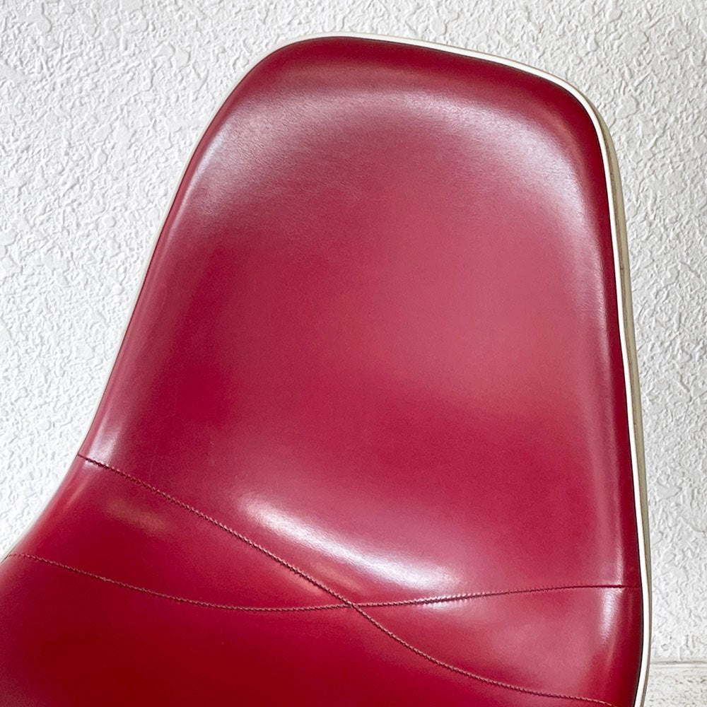 ハーマンミラー Herman Miller サイドシェルチェア 3rd パーチメント PVCレザー ボルドー エッフェルベース リプロダクト脚 イームズ ビンテージ ミッドセンチュリー ◇
