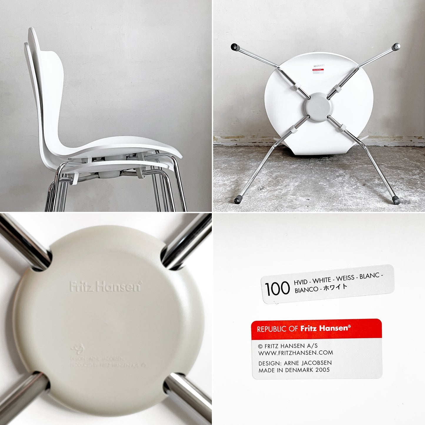 フリッツハンセン Fritz Hansen 3107 セブンチェア ホワイト ラッカー仕上げ スタッキング アルネ・ヤコブセン Arne Jacobsen デンマーク 北欧家具 A ■