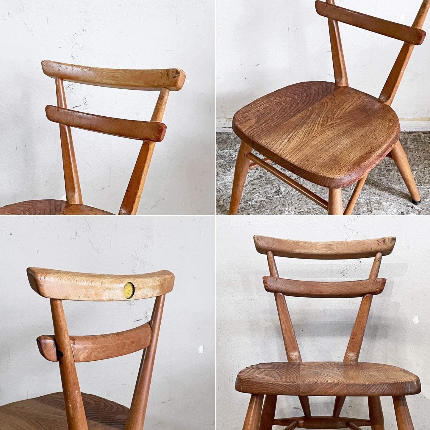 アーコール Ercol ダブルバックチェア キッズチェア イエロードット 黄色 スタッキング エルム材 UKビンテージ Vintage 英国家具 ■