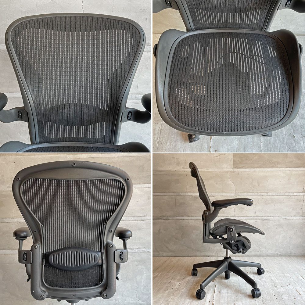 ハーマンミラー Herman Miller アーロンチェア Bサイズ ランバーサポート フル装備 クラシックカーボンメッシュ グラファイトベース ビル・スタンフ ＆ ドン・チャドウィック バナナクッション新品 ♪