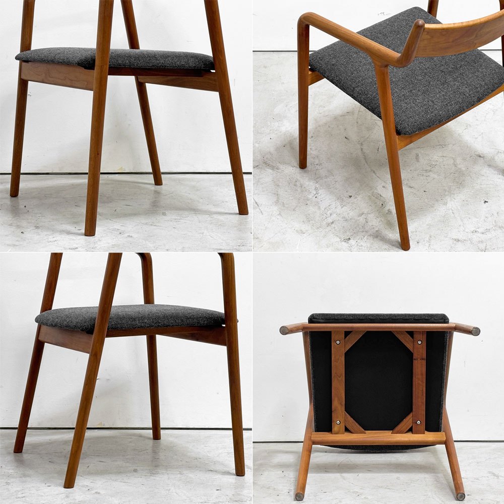 宮崎椅子製作所 ペペチェア PEPE side chair 背無垢タイプ ウォールナット ファブリック グレー系カラー フィンガージョイント 村澤一晃 参考定価￥77,440- A ●
