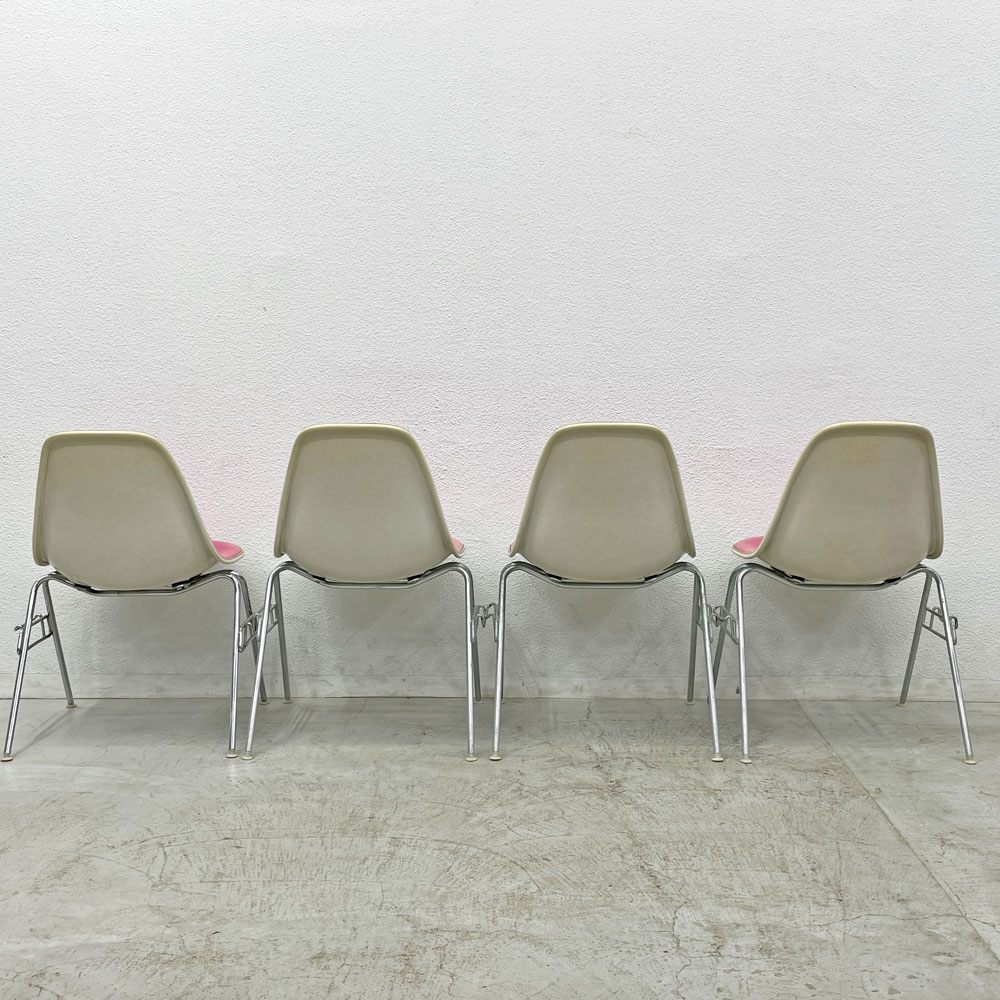 ハーマンミラー Herman Miller サイドシェル チェア サード 3rd FRP PVCレザー スタッキングベース イームズ ビンテージ 4脚セット 台車付 〓