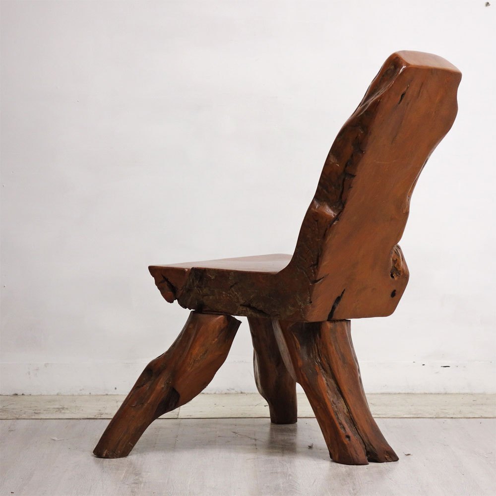 クラフトファニチャー Craft furniture チーク無垢材 原木 ダイニングチェア 一枚板 天然木 プリミティブ D ●