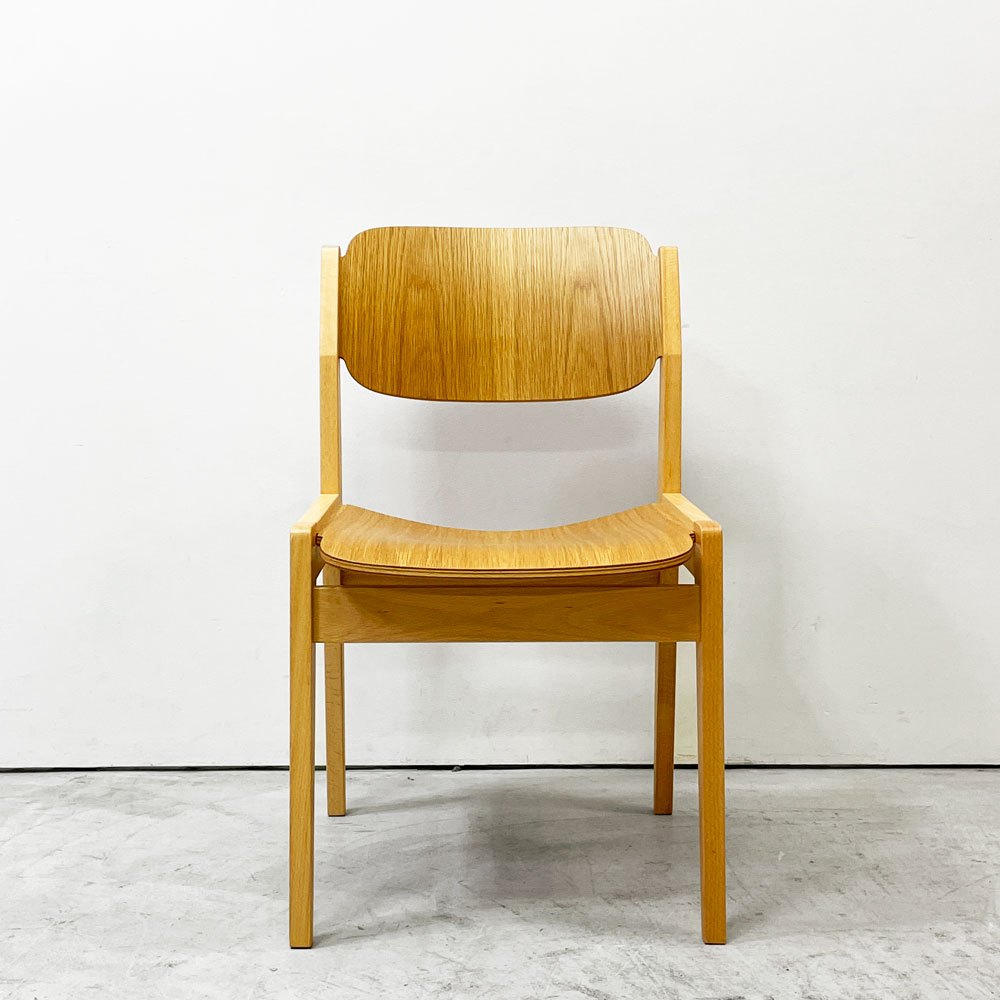 天童木工 Tendo ダイニングチェア S-0507NA-NT ブックチェア ナラ材 ビーチ材 図書館椅子 板座 水之江忠臣 定価￥52,800- 美品 B ●