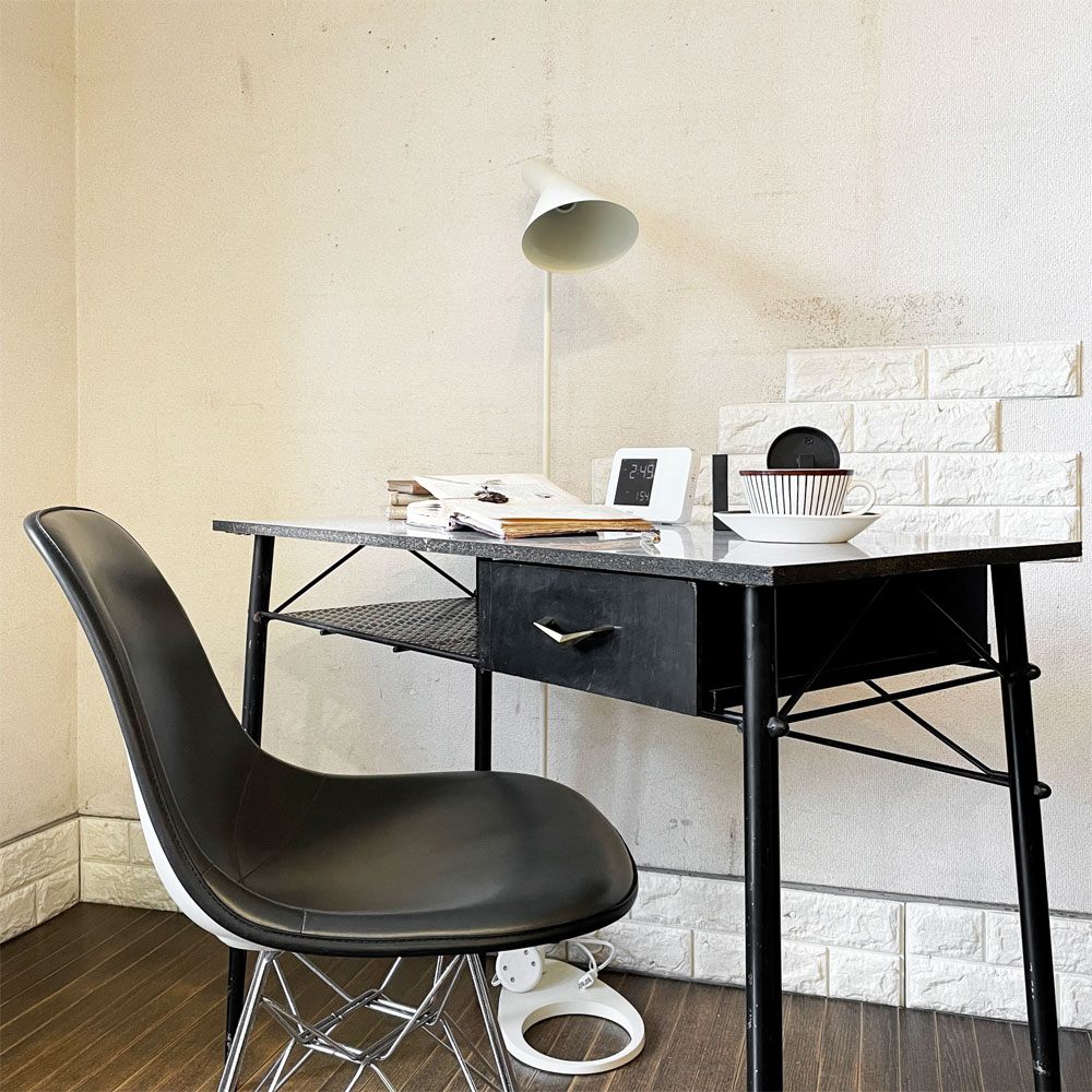 ミッドセンチュリーデザイン Midcentury Design メラミントップ × スチールレッグ デスク W90.5cm 抽斗1杯 50's ビンテージ ◎