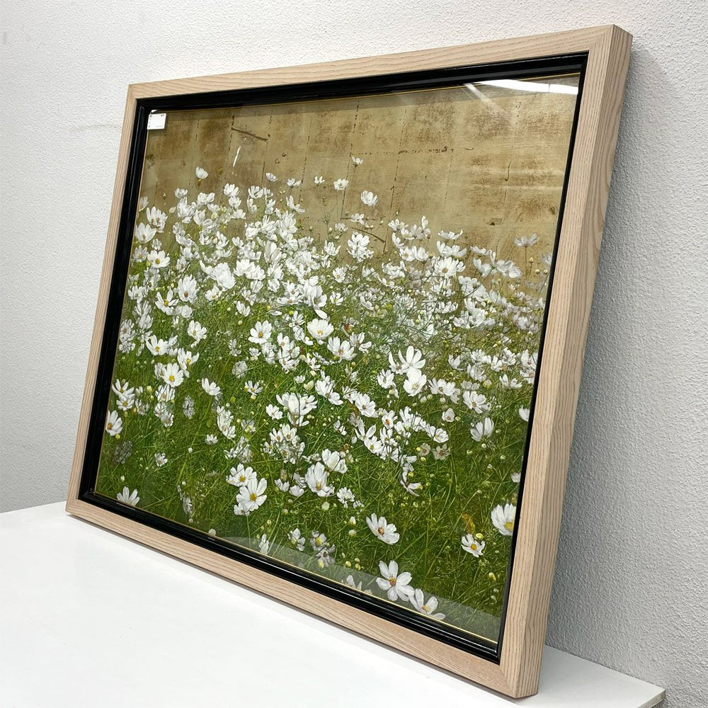 井阪仁「秋麗」油彩 F50号相当 コスモス花風景 大作 額装 約127cm 大型絵画 〓