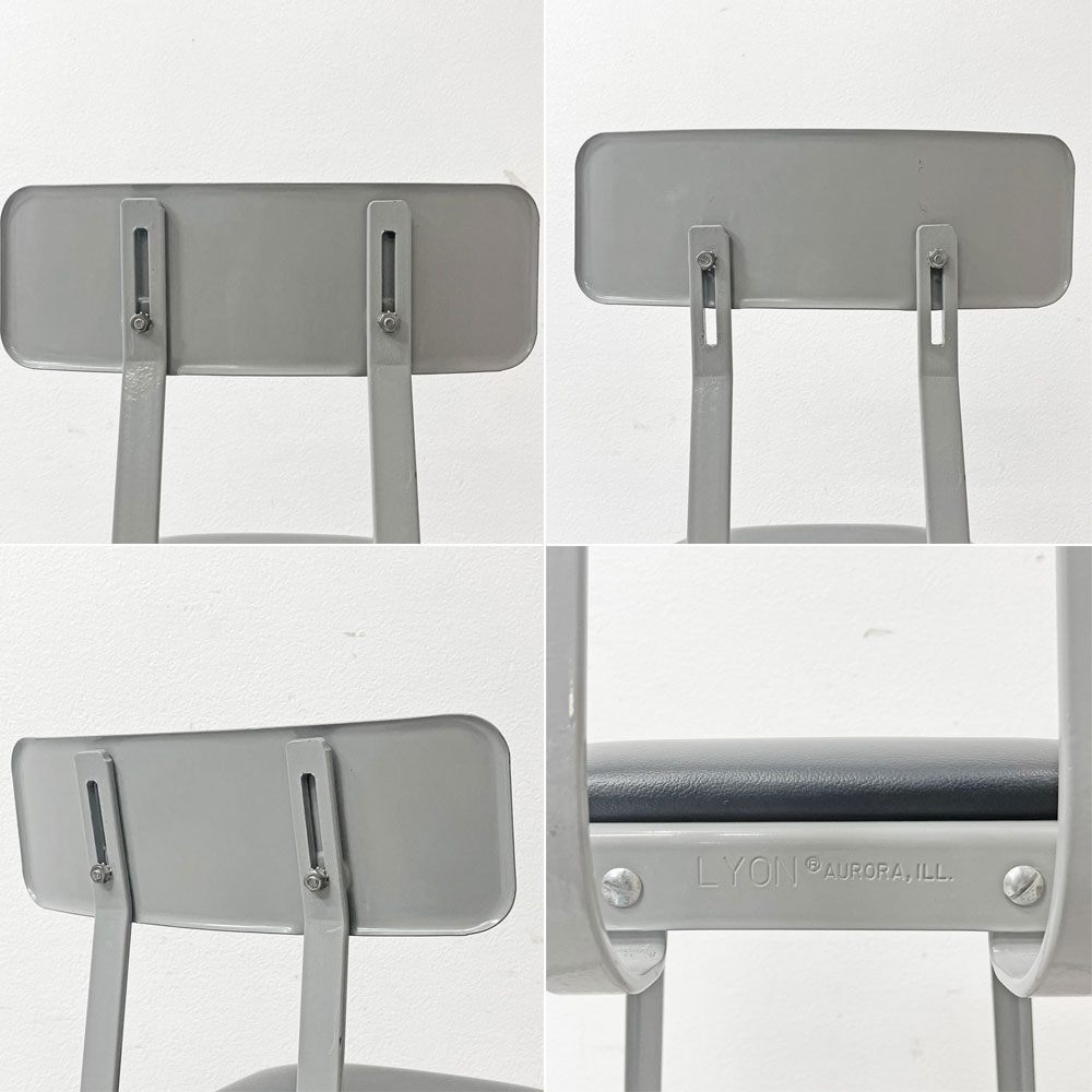 リオン LYON ファクトリー チェア FACTORY CHAIR カウンターチェア グレー バックレスト クッション PVCレザー 座面高69cm パシフィックファニチャーサービス P.F.S取り扱い B ●