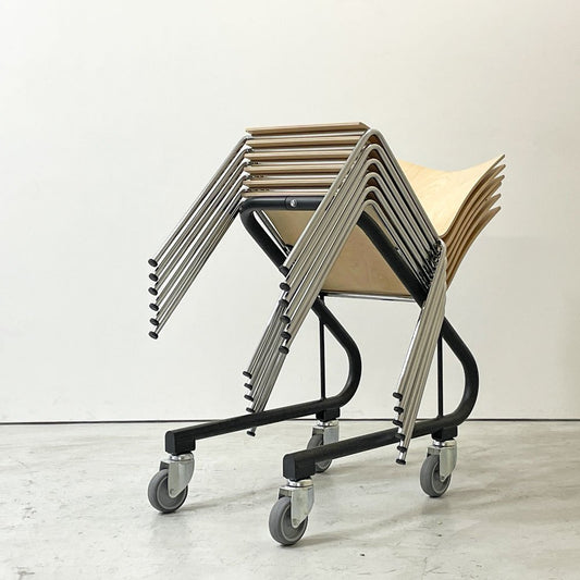 エンゲルブレヒト Engelbrechts チャリック CHAIRIK 101 スタッキングチェア 4本脚 バーチ材 ナチュラル 6脚セット 専用トローリー付 エリック・マグヌッセン 未使用保管品 ●