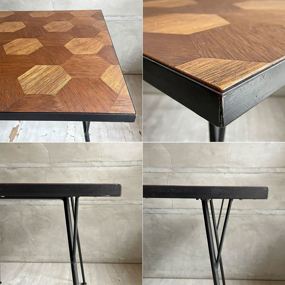 バーンウッドファニチャー Barn Wood Furniture ハニカム柄天板 × アイアン 2人掛け テーブル ダイニング ワーク オーダー品 75×65cm インダストリアル  ♪