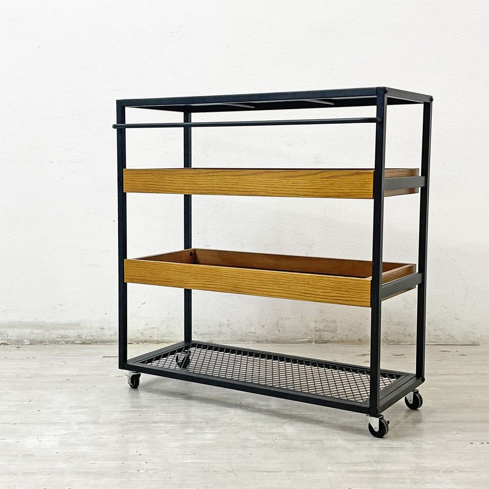 ジャーナルスタンダードファニチャー journal standard Furniture j.s.F サンク ワゴンラック SENS WAGON RACK 4段 スチール オーク材トレイ シェルフ キャスター付 W85cm 工業系 定価￥41,800- ●