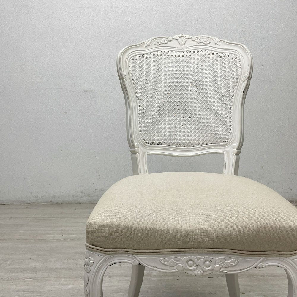 サラグレース Sarah Grace SGD デビュー ダイニングチェア DEBUT DINING CHAIR CHARM BD WHITE&NATURAL LINEN ラタンバック アンティーク風 参考定価 \55,000- A ●