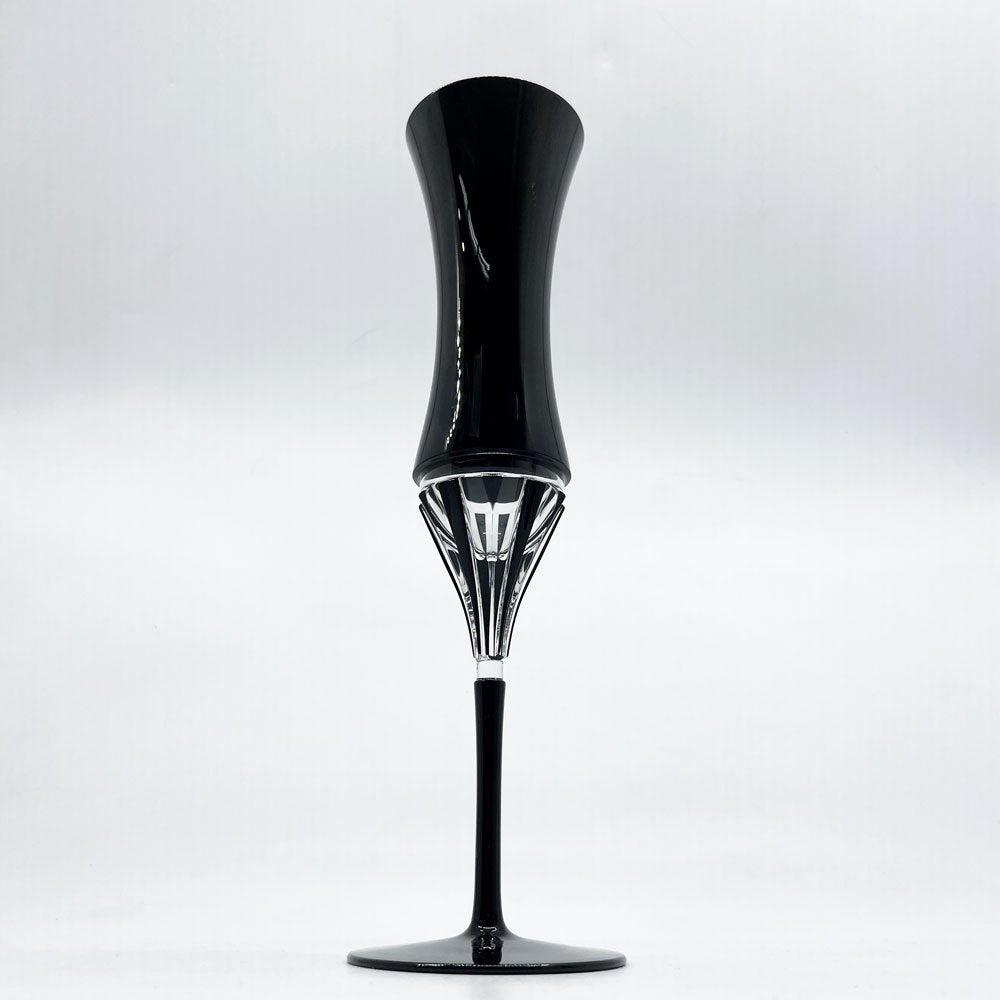保谷クリスタル HOYA CRYSTAL ブラックベルベット BLACK VELVET シャンパングラス コーンカットステム型 カラーガラス 美品 ●