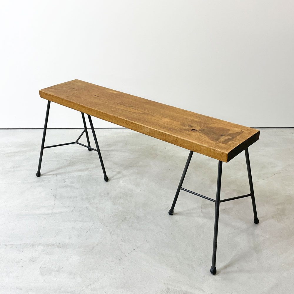 インダストリアル Industrial Design 無垢材ｘアイアンレッグ ベンチ W105cm 工業系 店舗什器 ●