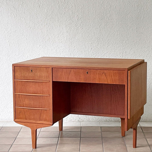 北欧ビンテージ Scandinavian Vintage チーク材 デスク 片袖机 5ドロワー 片バタフライ 北欧家具 デンマーク ◇