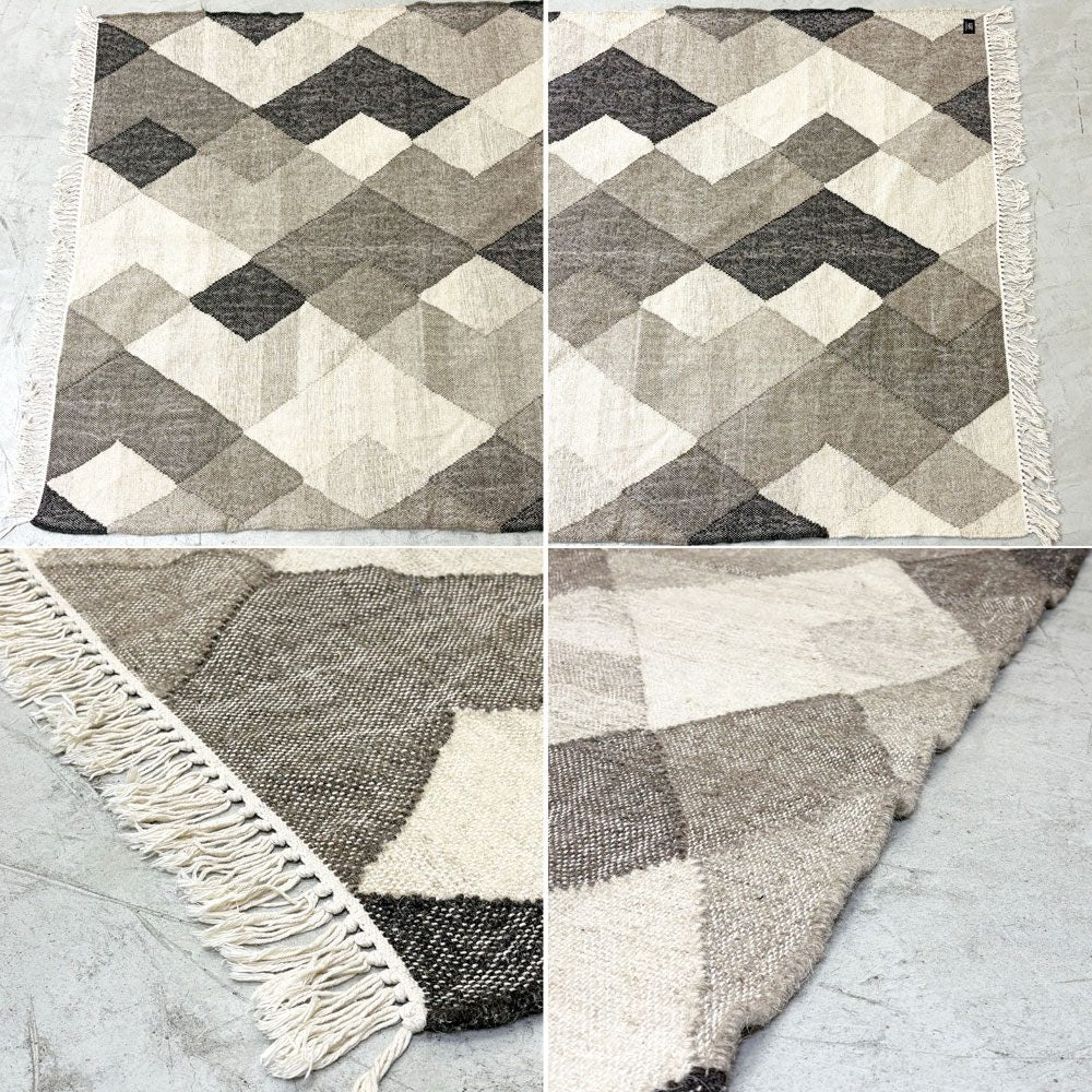 ノーチェ NOCE ウールモザイクラグ WOOL MOSAIC RUG 手機織り インドキリム ラグマット インド綿 197 × 146 cm ブラウン系 ●