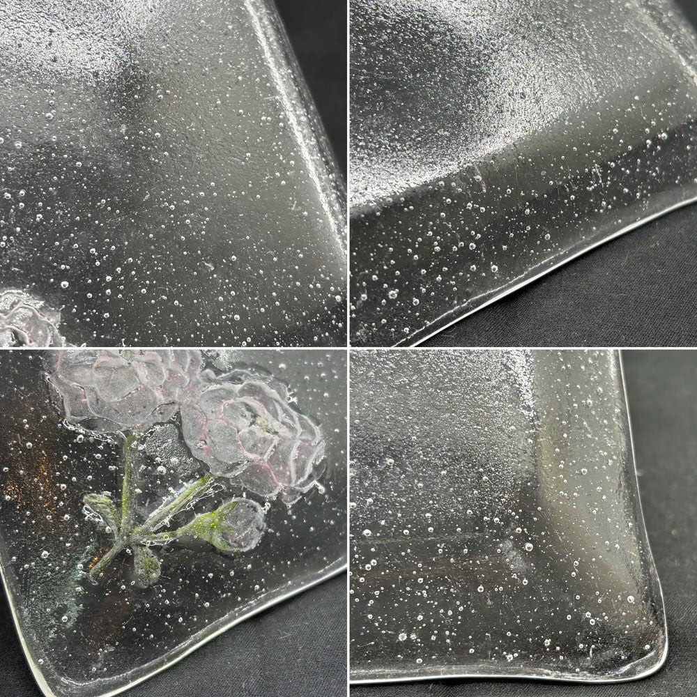 岡田多恵 ガラス 角皿 スクエアプレート パートドヴェール 花 14cm 現代作家 C ●