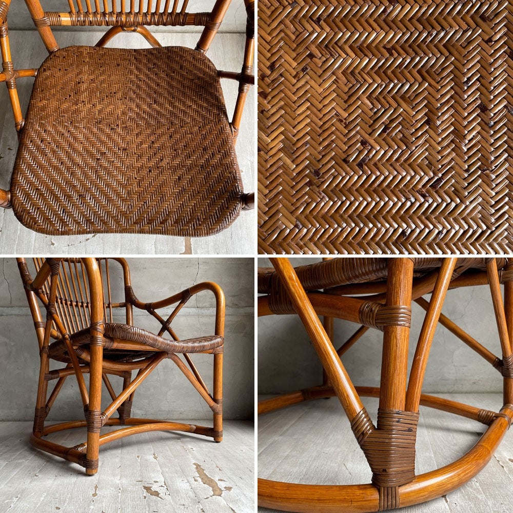 カザマ KAZAMA ラタン アームチェア ラタンチェア ラウンジチェア 籐 曲木 アジアンスタイル 廃番 ♪