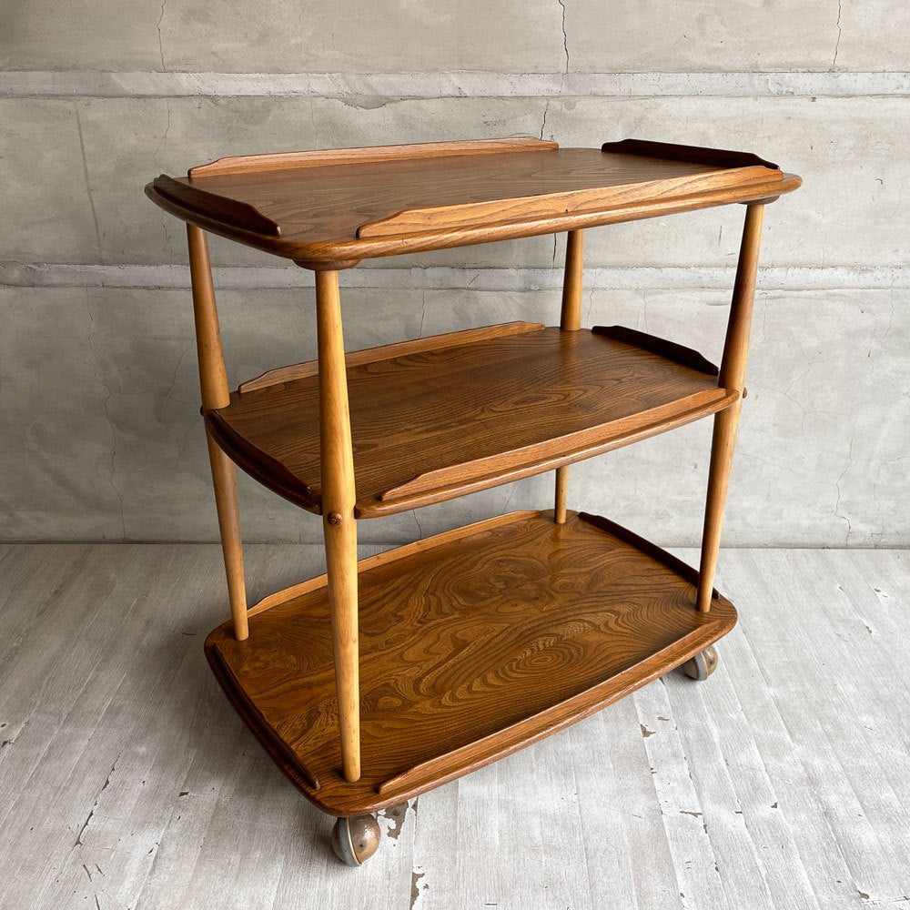 アーコール Ercol トロリー キッチンワゴン サイドテーブル エルム材 キャスター付き UKビンテージ 英国 ♪
