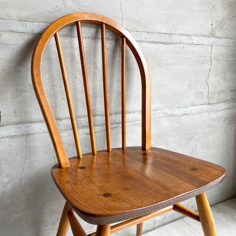 アーコール Ercol フープバックチェア ダイニングチェア スポークバック エルム材 UKビンテージ 英国家具 ♪