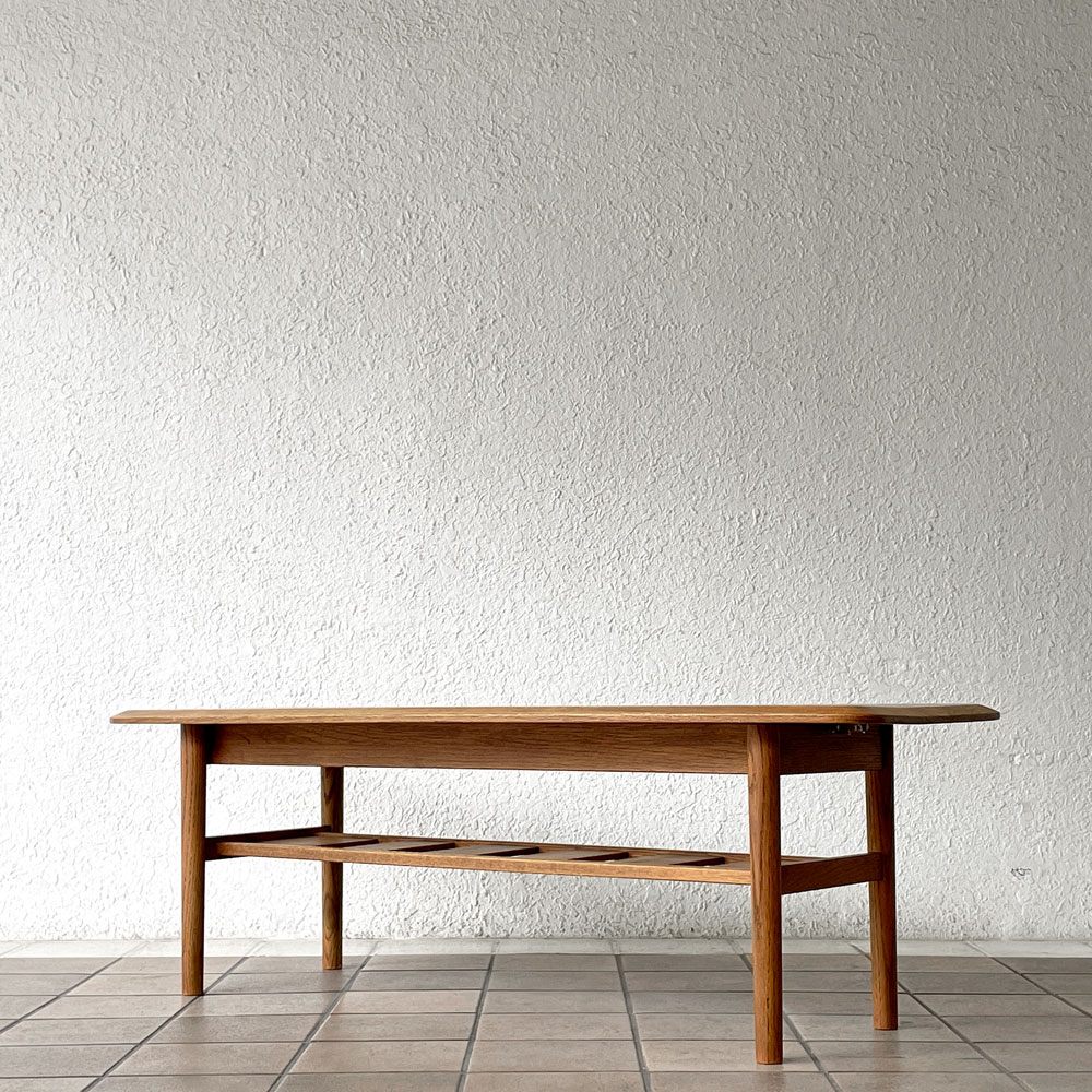 モモナチュラル Momo Natural リバーゲート RIVERGATE エレベーターテーブル センターテーブル オーク材 マガジンラック W125cm ◇
