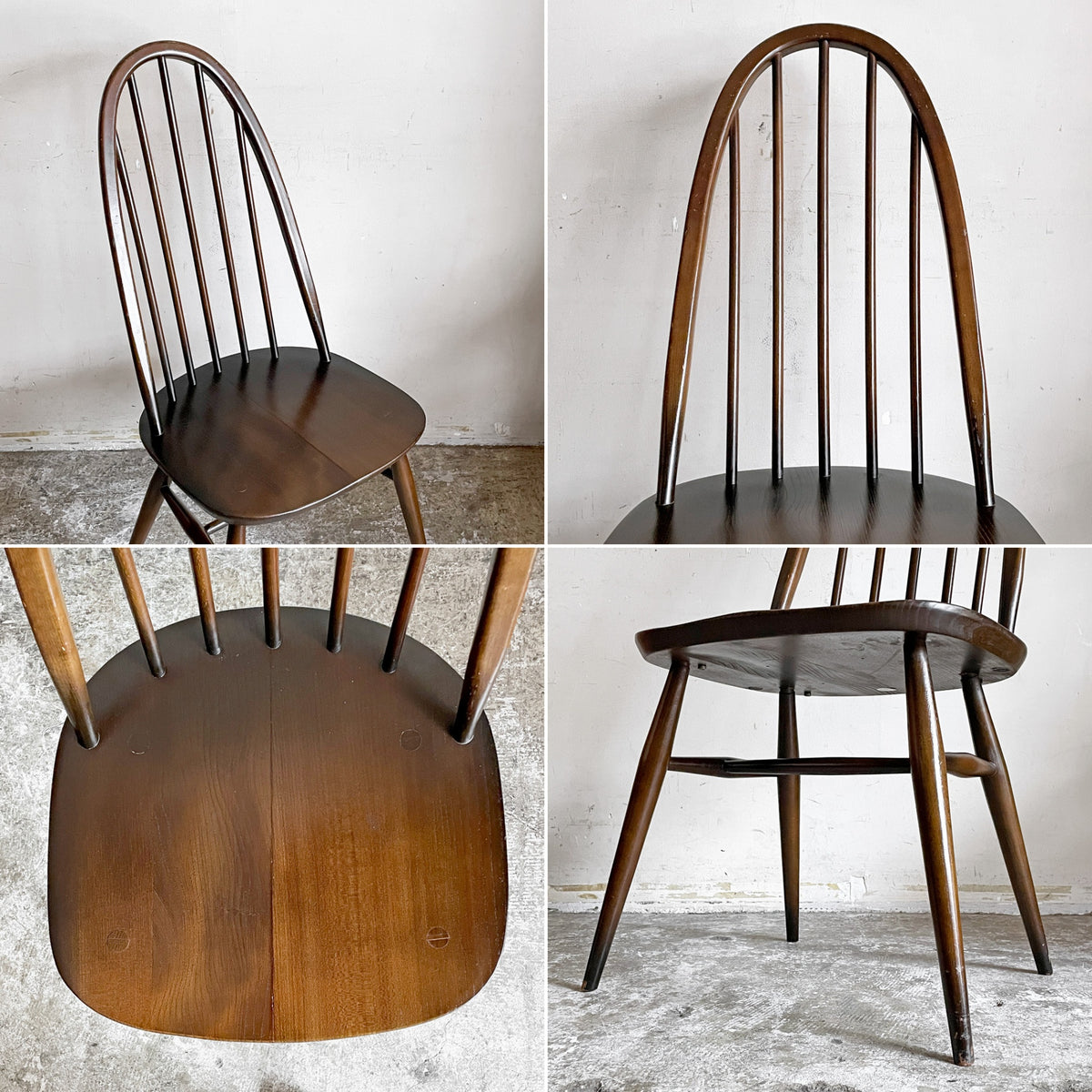 アーコール Ercol クエーカーチェア ダイニングチェア コロニアル ハイバック エルム材 × ビーチ材 ブラウン UKビンテージ 英国家具 ■