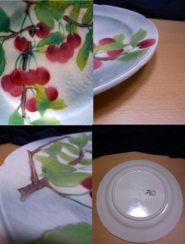 ■フランスアンティーク　バルボティーヌ St Clement Barbotine チェリー柄プレート