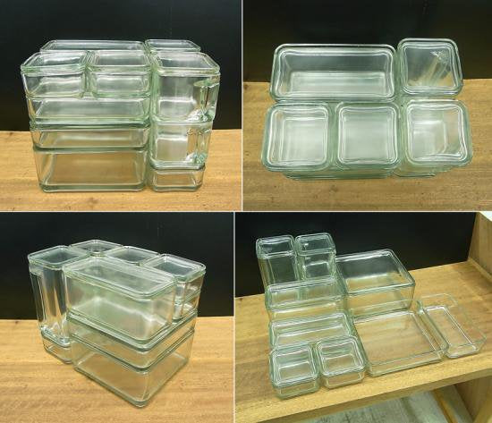 ●Vereinigte Lausitzer Glaswerke　”KUBUS”　ガラスキャニスター17pcs.セット　Wilhelm Wagenfeld