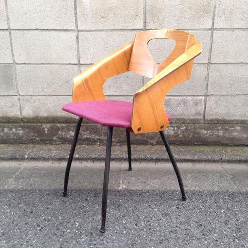 ◎60'S UK or Euro Vintage Teak Plywood × Iron Leg Dining Chair (Purple) ② ／チークプライウッド×アイアンレッグ チェア