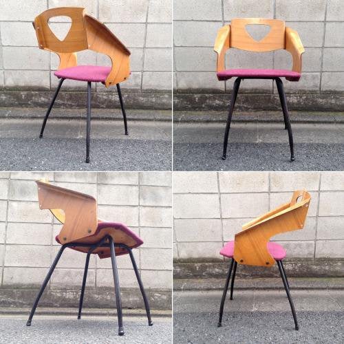 ◎60'S UK or Euro Vintage Teak Plywood × Iron Leg Dining Chair (Purple) ② ／チークプライウッド×アイアンレッグ チェア