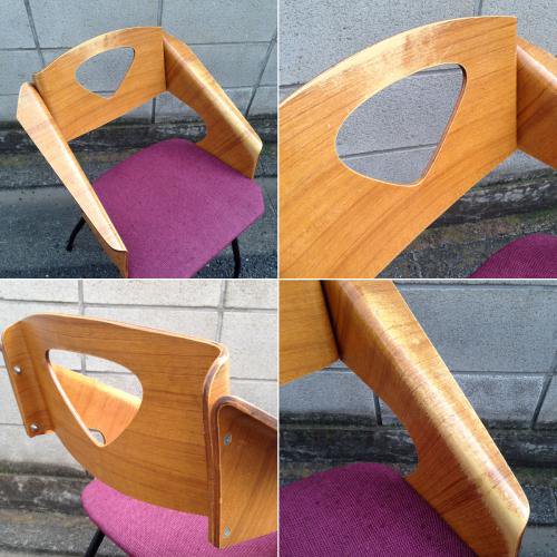 ◎60'S UK or Euro Vintage Teak Plywood × Iron Leg Dining Chair (Purple) ② ／チークプライウッド×アイアンレッグ チェア