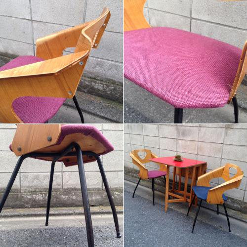 ◎60'S UK or Euro Vintage Teak Plywood × Iron Leg Dining Chair (Purple) ② ／チークプライウッド×アイアンレッグ チェア