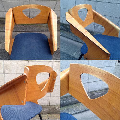 ◎60'S UK or Euro Vintage Teak Plywood × Iron Leg Dining Chair (Blue) ③ ／チークプライウッド×アイアンレッグ チェア