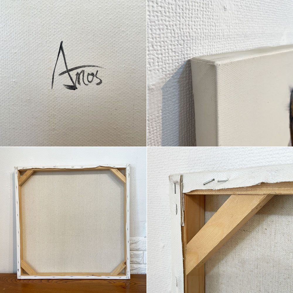 リビングハウス LIVING HOUSE アートペイント 見上げるフレンチブルドッグ 犬 60x60cm キャンバス画 壁掛けインテリア ◎