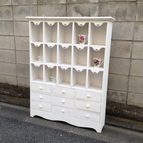 ◎Antique French Country Style White Paint Shabby Numbering Shelf ／ アンティーク フレンチカントリースタイル ナンバリングシェルフ