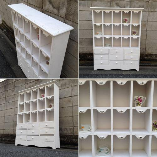 ◎Antique French Country Style White Paint Shabby Numbering Shelf ／ アンティーク フレンチカントリースタイル ナンバリングシェルフ