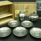 ●錫半造“本錫上錫茶器揃”水牛角横手摘 急須/茶入/茶托 共箱