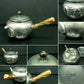 ●錫半造“本錫上錫茶器揃”水牛角横手摘 急須/茶入/茶托 共箱